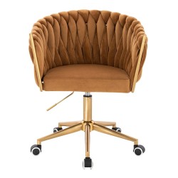 Fotel Hr750K Miodowy Welur Złota Podstawa