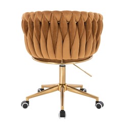 Fotel Hr750K Miodowy Welur Złota Podstawa