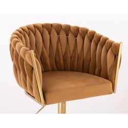 Fotel Hr750K Miodowy Welur Złota Podstawa