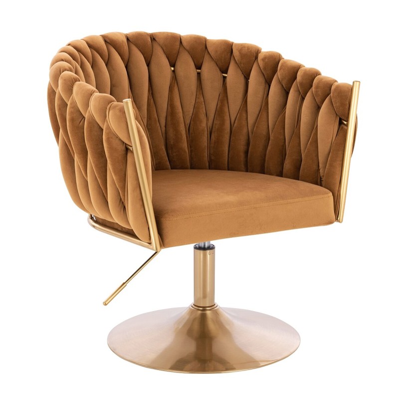 Fotel Hr750N Miodowy Welur Złota Podstawa