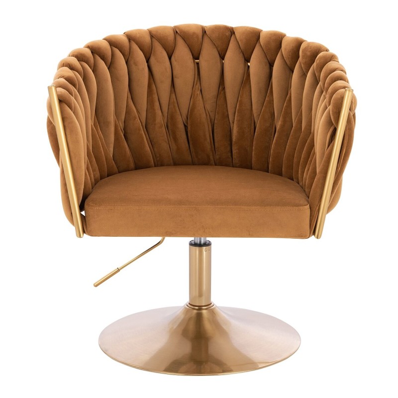 Fotel Hr750N Miodowy Welur Złota Podstawa