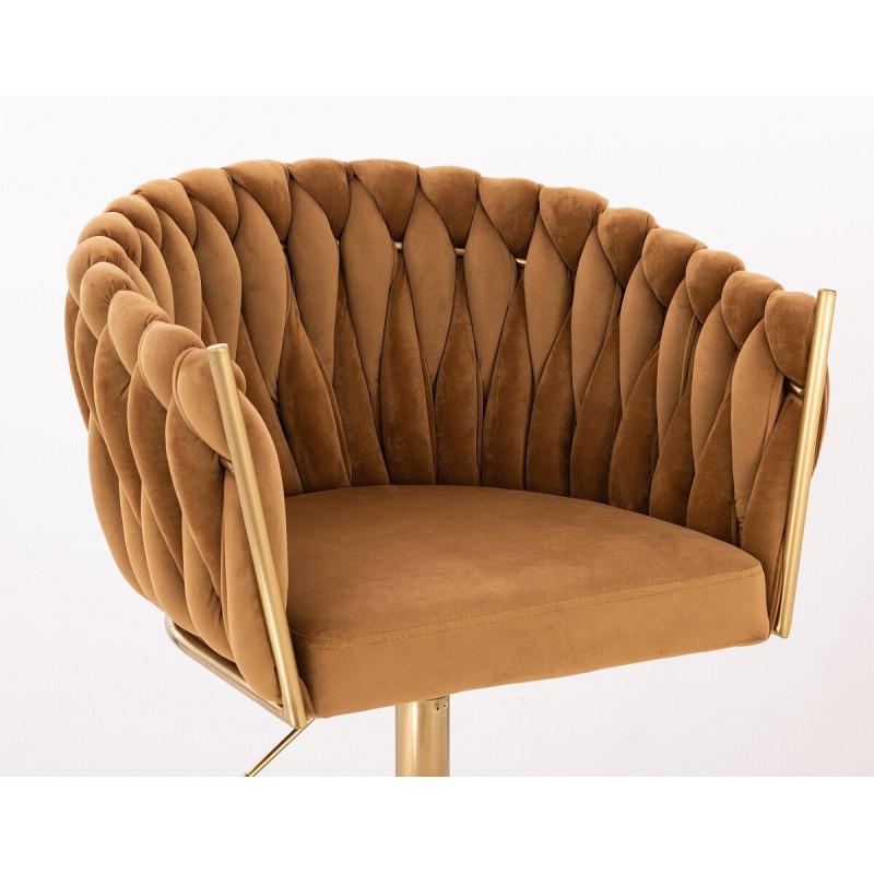 Fotel Hr750N Miodowy Welur Złota Podstawa