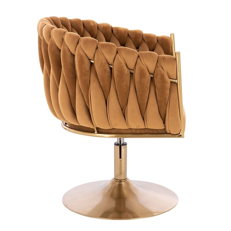 Fotel Hr750N Miodowy Welur Złota Podstawa