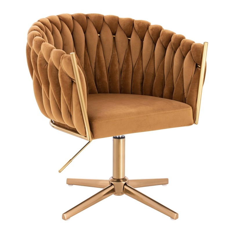 Fotel Hr750Cross Miodowy Welur Złota Podstawa