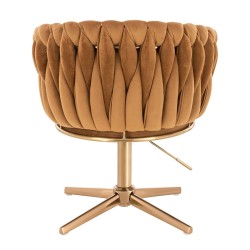 Fotel Hr750Cross Miodowy Welur Złota Podstawa