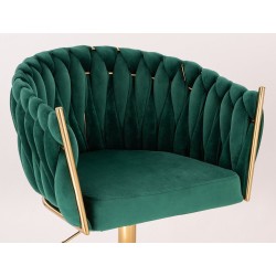 Fotel Hr750K Butelkowa Zieleń Welur Złota Podstawa