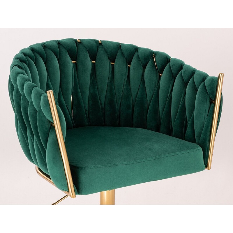 Fotel Hr750K Butelkowa Zieleń Welur Złota Podstawa