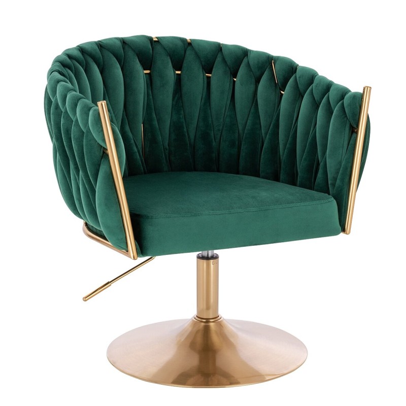 Fotel Hr750N Butelkowa Zieleń Welur Złota Podstawa