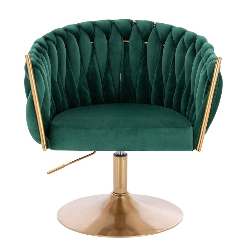 Fotel Hr750N Butelkowa Zieleń Welur Złota Podstawa