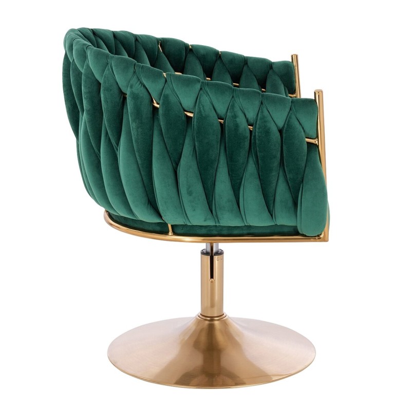 Fotel Hr750N Butelkowa Zieleń Welur Złota Podstawa