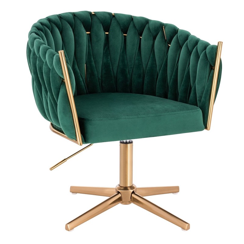 Fotel Hr750Cross Butelkowa Zieleń Welur Złota Podstawa