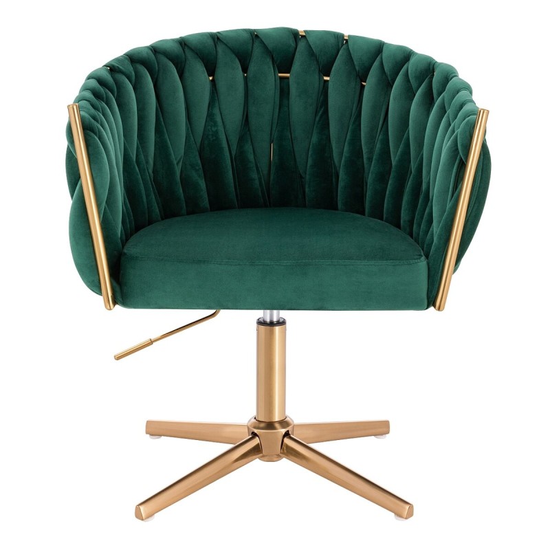 Fotel Hr750Cross Butelkowa Zieleń Welur Złota Podstawa