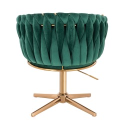 Fotel Hr750Cross Butelkowa Zieleń Welur Złota Podstawa