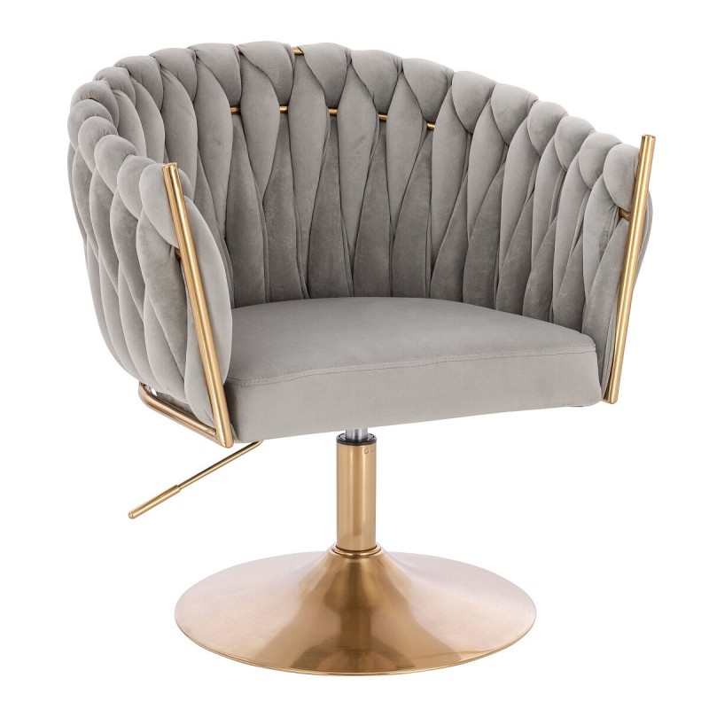 Fotel Hr750N Stalowy Welur Złota Podstawa