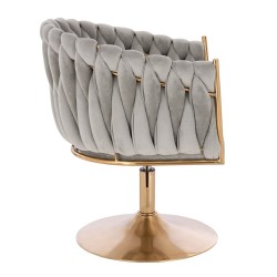 Fotel Hr750N Stalowy Welur Złota Podstawa