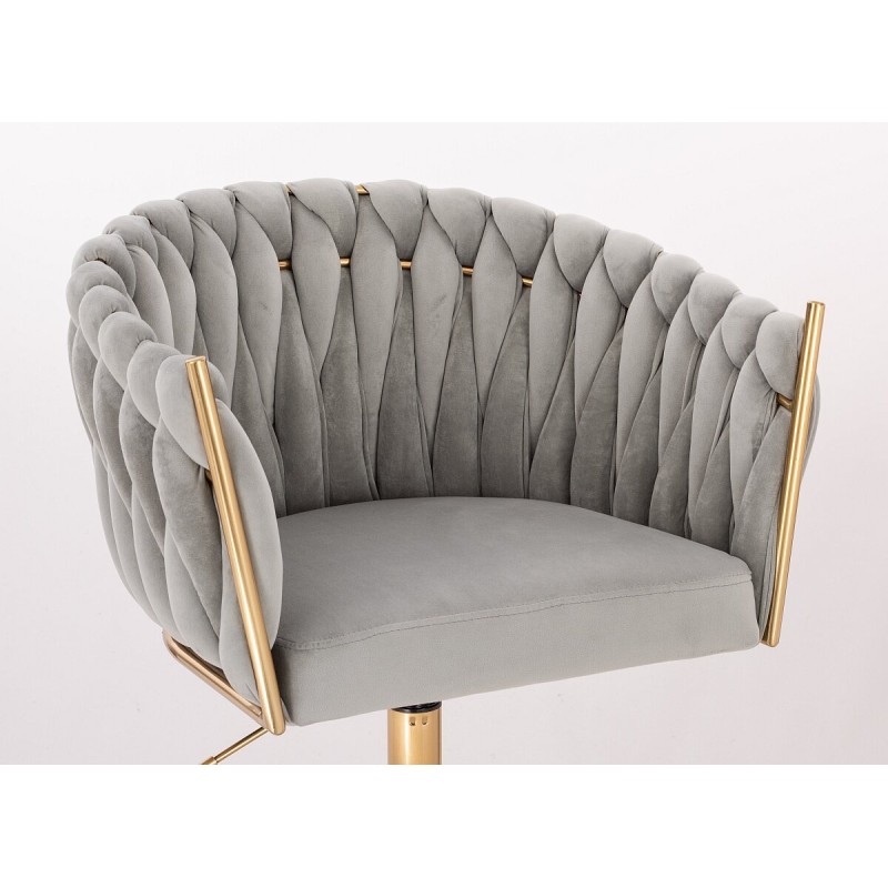 Fotel Hr750N Stalowy Welur Złota Podstawa