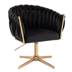 Fotel Hr750Cross Czarny Welur Złota Podstawa