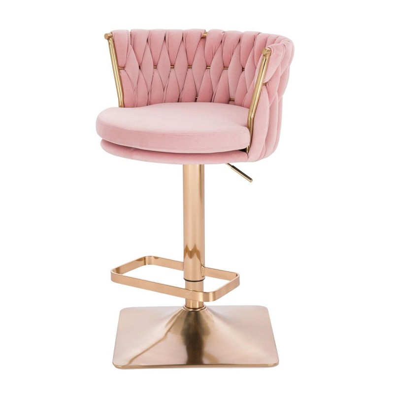 Fotel Hr450Kw Pudrowy Róż Welur Złota Podstawa
