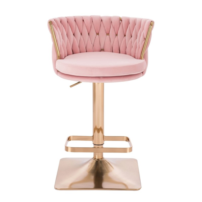 Fotel Hr450Kw Pudrowy Róż Welur Złota Podstawa