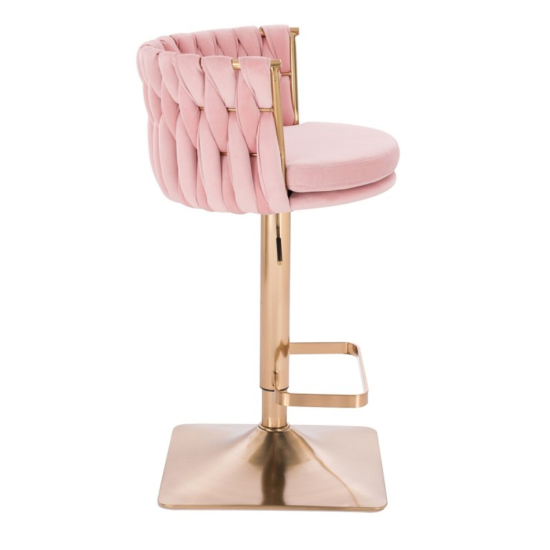 Fotel Hr450Kw Pudrowy Róż Welur Złota Podstawa