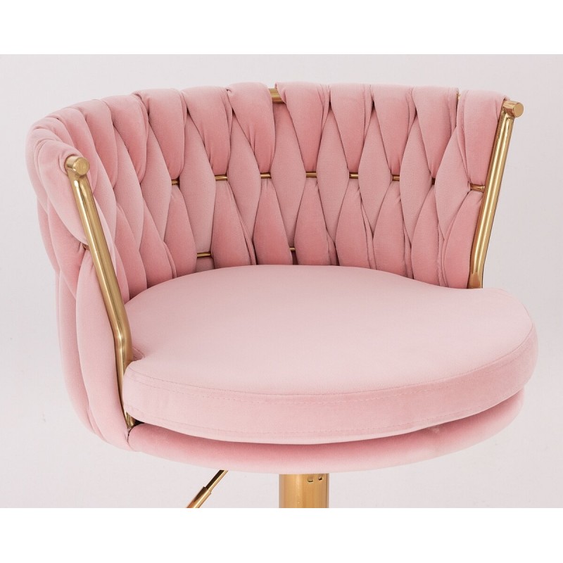 Fotel Hr450Kw Pudrowy Róż Welur Złota Podstawa