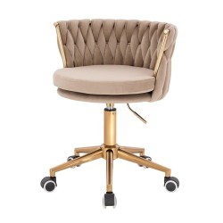 Fotel Hr450K Latte Welur Złota Podstawa