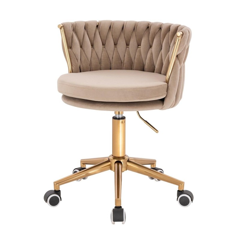 Fotel Hr450K Latte Welur Złota Podstawa