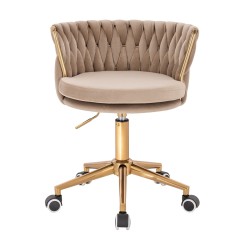 Fotel Hr450K Latte Welur Złota Podstawa