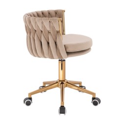 Fotel Hr450K Latte Welur Złota Podstawa