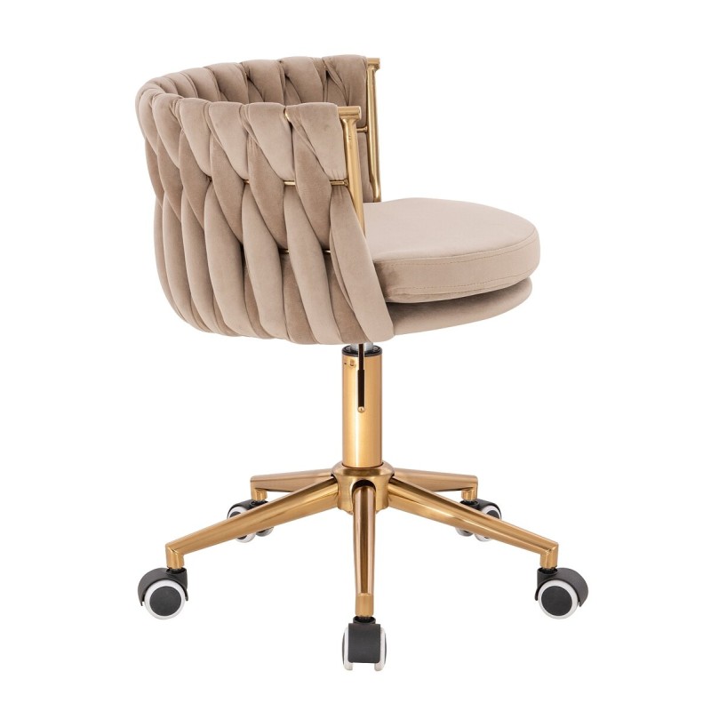 Fotel Hr450K Latte Welur Złota Podstawa