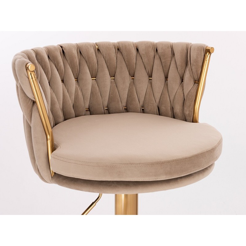 Fotel Hr450K Latte Welur Złota Podstawa