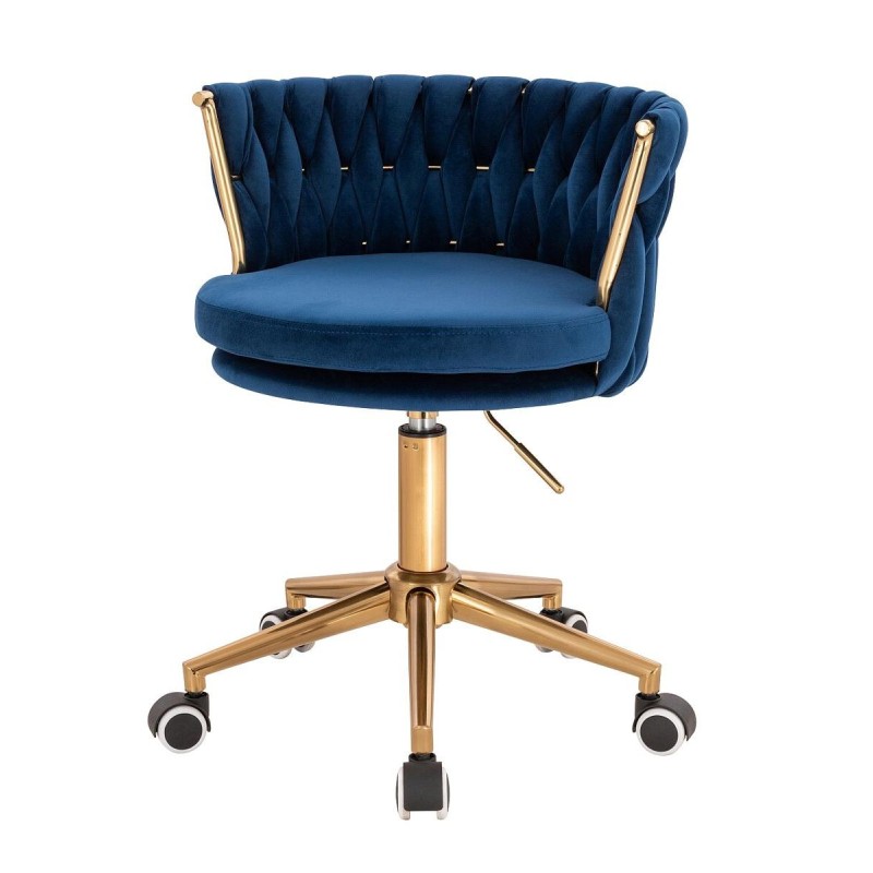 Fotel Hr450K Ciemne Morze Welur Złota Podstawa