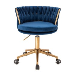 Fotel Hr450K Ciemne Morze Welur Złota Podstawa