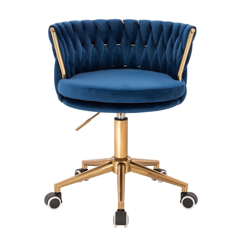 Fotel Hr450K Ciemne Morze Welur Złota Podstawa