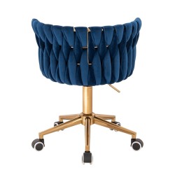 Fotel Hr450K Ciemne Morze Welur Złota Podstawa