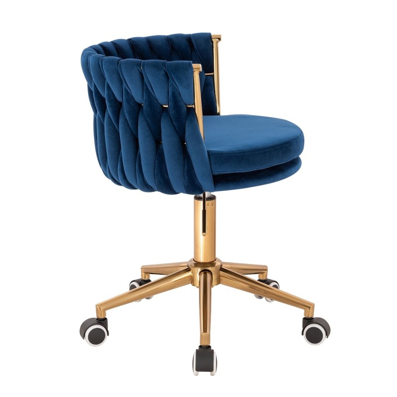 Fotel Hr450K Ciemne Morze Welur Złota Podstawa