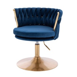 Fotel Hr450N Ciemne Morze Welur Złota Podstawa