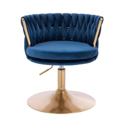 Fotel Hr450N Ciemne Morze Welur Złota Podstawa