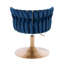 Fotel Hr450N Ciemne Morze Welur Złota Podstawa