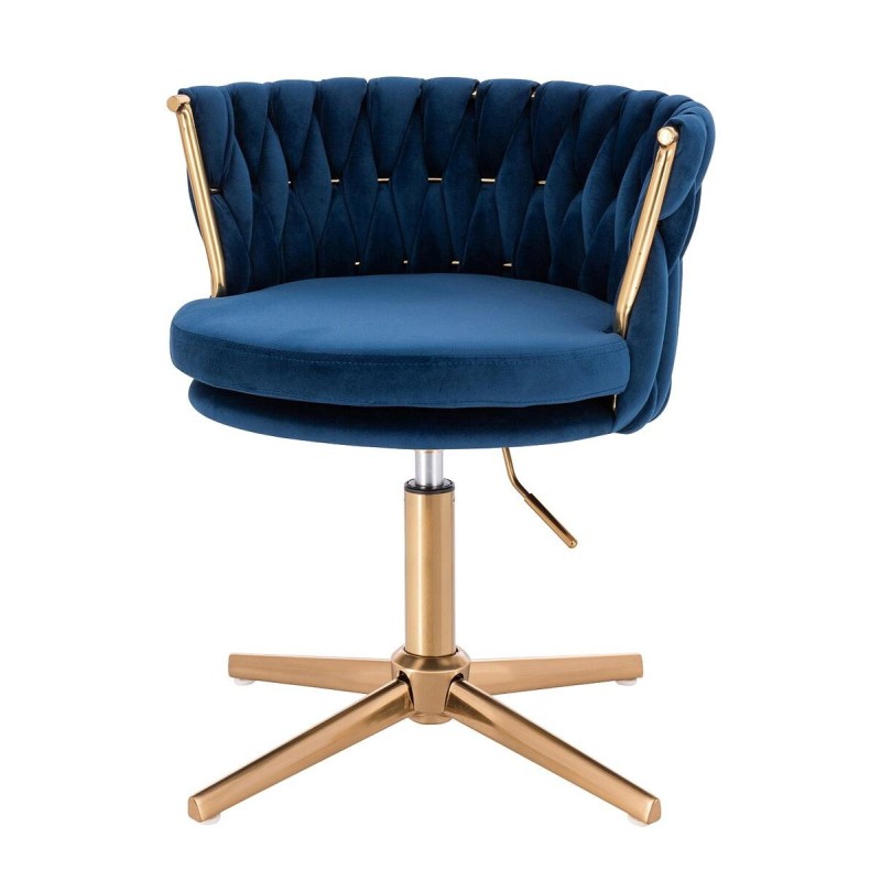 Fotel Hr450Cross Ciemne Morze Welur Złota Podstawa