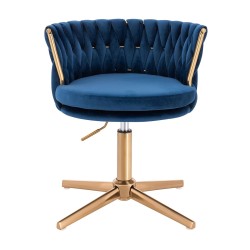 Fotel Hr450Cross Ciemne Morze Welur Złota Podstawa