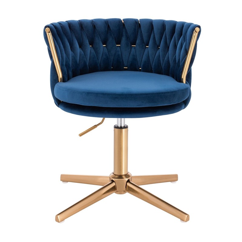 Fotel Hr450Cross Ciemne Morze Welur Złota Podstawa