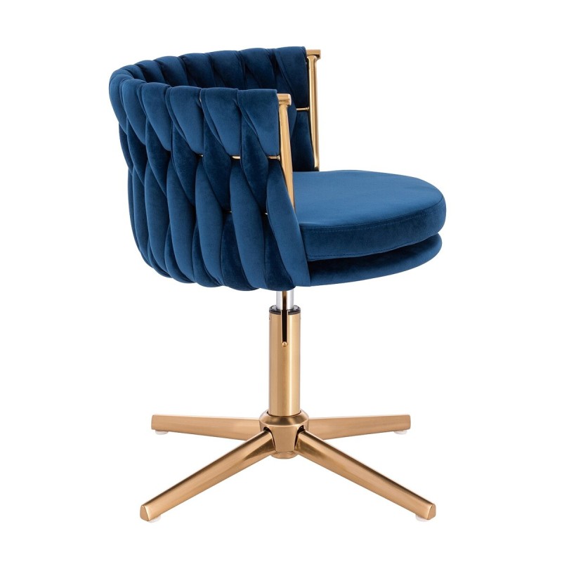 Fotel Hr450Cross Ciemne Morze Welur Złota Podstawa