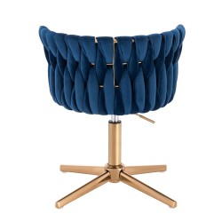 Fotel Hr450Cross Ciemne Morze Welur Złota Podstawa