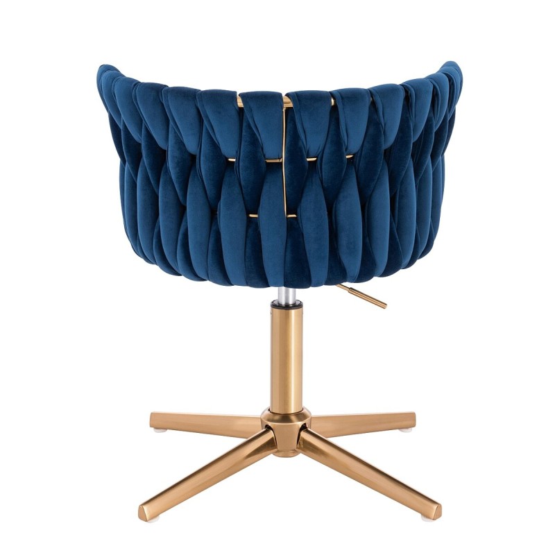 Fotel Hr450Cross Ciemne Morze Welur Złota Podstawa