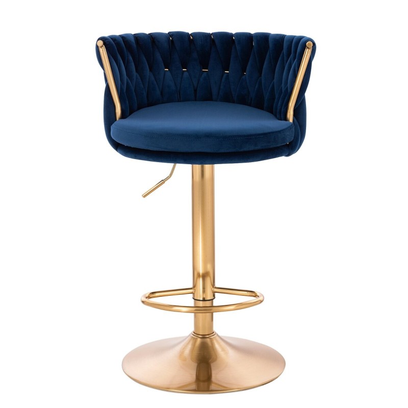 Fotel Hr450W Ciemne Morze Welur Złota Podstawa