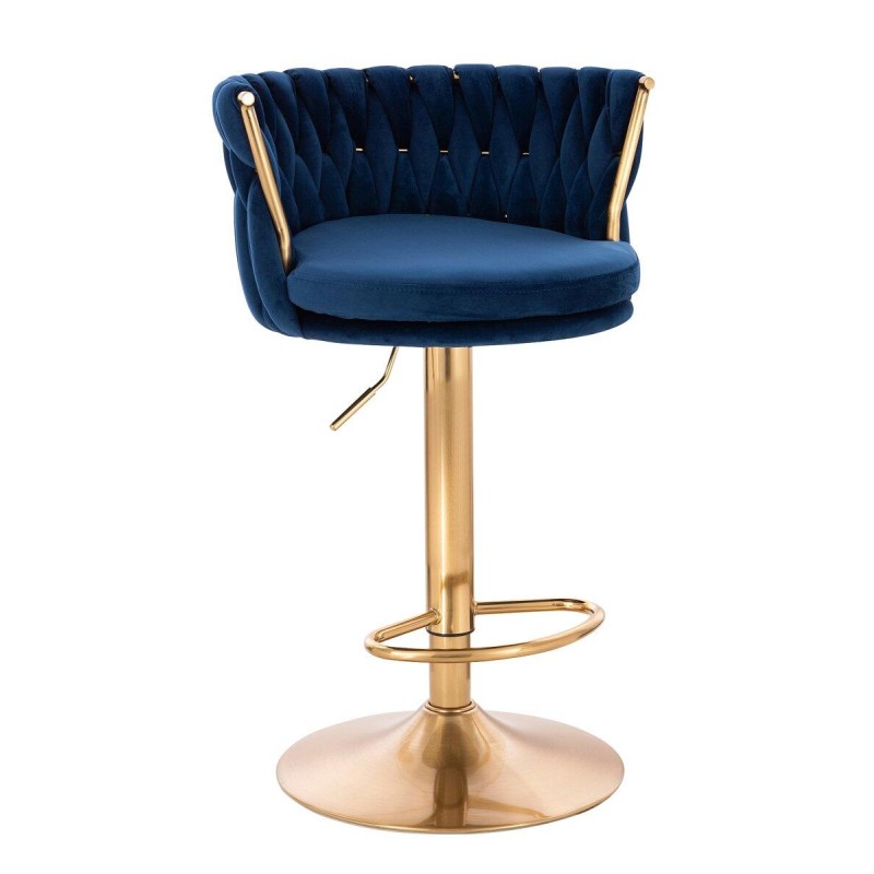 Fotel Hr450W Ciemne Morze Welur Złota Podstawa