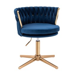 Fotel Hr450Cross Ciemne Morze Welur Złota Podstawa