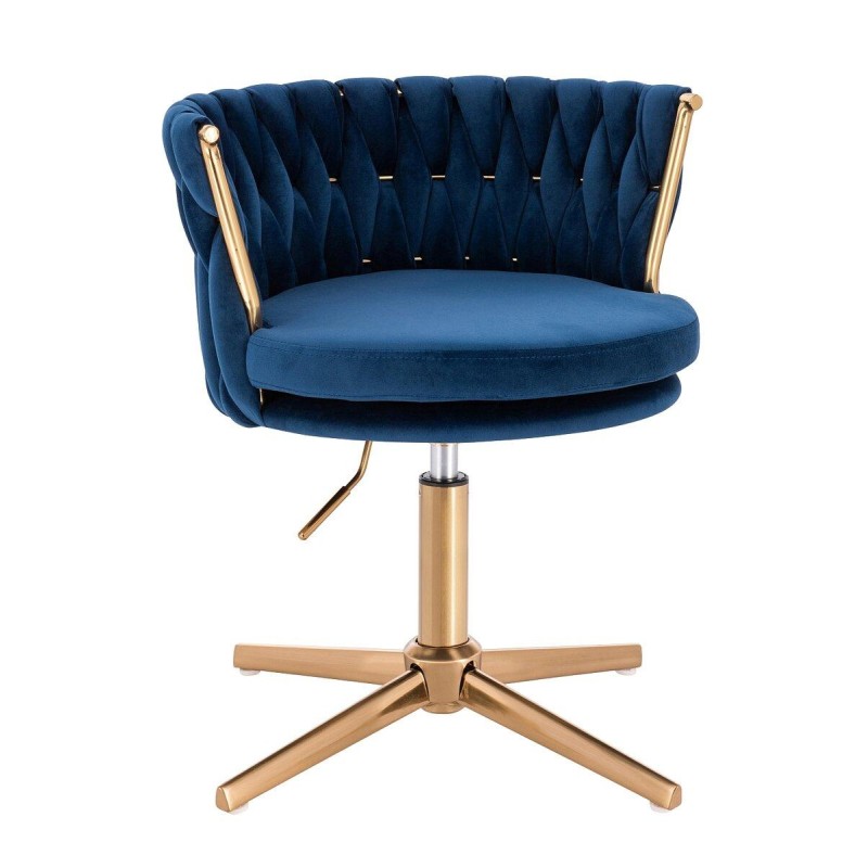 Fotel Hr450Cross Ciemne Morze Welur Złota Podstawa