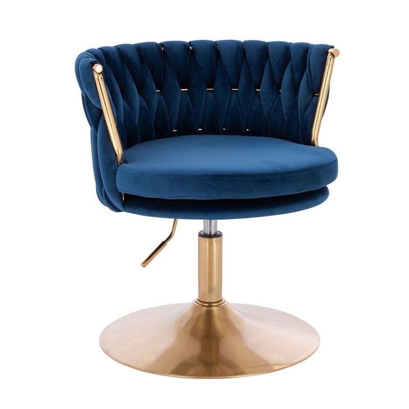 Fotel Hr450N Ciemne Morze Welur Złota Podstawa